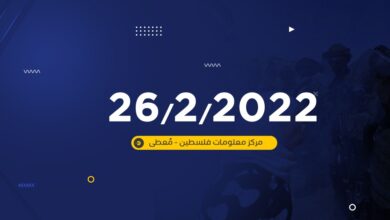 تقرير -معطى اليومي- لأعمال المقاومة وانتهاكات الاحتلال في الضفة الغربية ليوم 26/2/2022